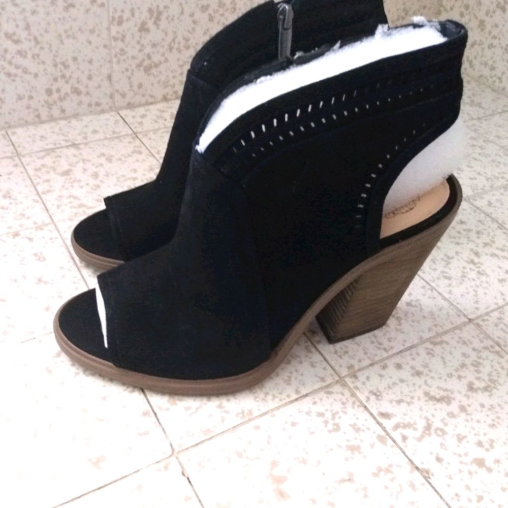 New black suede peep-toe bootie